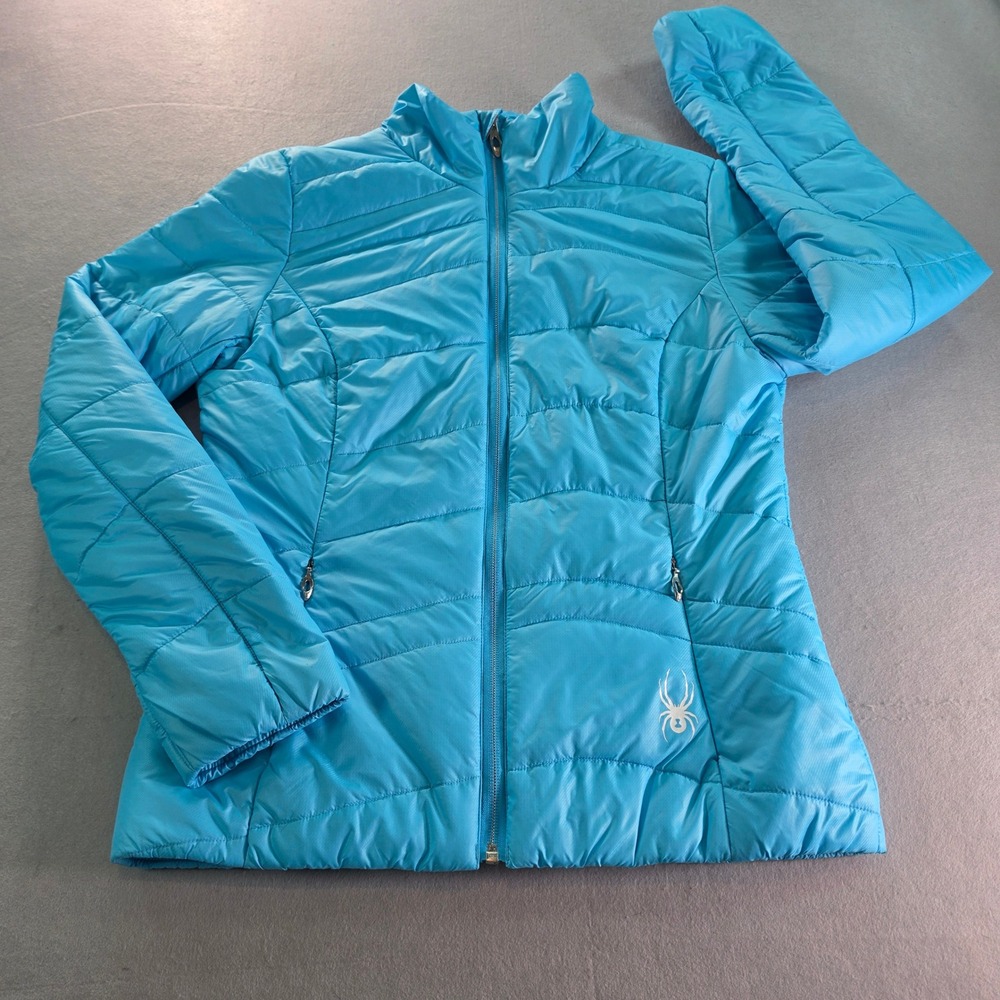 Spyder PrimaLoft Puffer Jacket Womens M Blue Quilted Full Zip Insulated Ski
